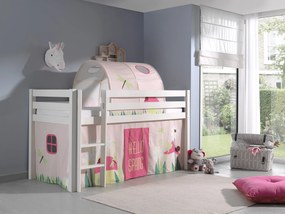 Conjunto Cama alta de Criança PINO 90 x 200 cm + estrado + escada + cortina + túnel Primavera Branca