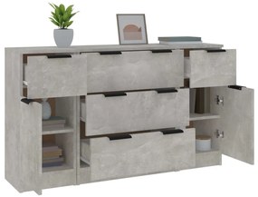 3 pcs conjunto de aparadores madeira processada cinza cimento
