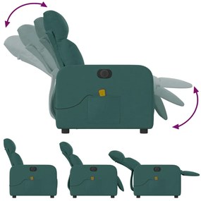 Poltrona reclinável de massagens elétrica tecido verde-escuro