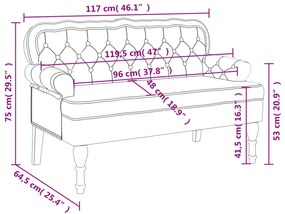 Banco com encosto 119,5x64,5x75 cm veludo cinzento-claro