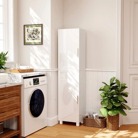 Armário alto de casa de banho, móvel de arrumação em coluna com 2 portas e prateleiras ajustáveis, 40 x 30 x 167,5 cm, branco