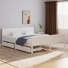 Estrutura de cama com 2 gavetas 200x200 cm pinho maciço branco