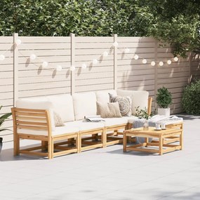 6 pcs conjunto lounge jardim c/almofadões madeira maciça acácia
