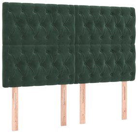 Cabeceira de cama c/ LED veludo 160x7x118/128 cm verde-escuro