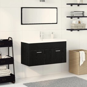 Conjunto de Móveis para Banheiro de 3 Peças Carvalho Preto Madeira Eng