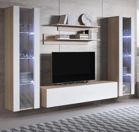Conjunto de Móveis de Sala Melres – 2,6 m – Modular em Sonoma e Branco
