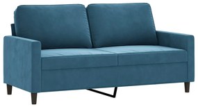 3 pcs conjunto de sofás com almofadões veludo azul