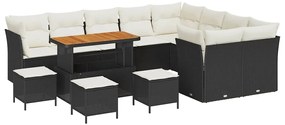 Conjunto de Sofá de Jardim com 13 Peças e Almofadas - Preto, Rattan e