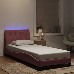 vidaXL Estrutura de cama com LED sem colchão Hanko 90x200 cm veludo rosa