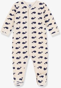 Pijama em veludo com baleias para bebé bege