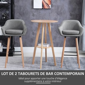 Bancos de bar de design escandinavo (MESA NÃO INCLUIDA)- Conjunto de 2 bancos de bar de grande conforto com apoio para os pés e braços - Madeira maciç