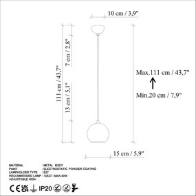 Candeeiro Chandelier Top – Laranja – Ø15 h:13 cm