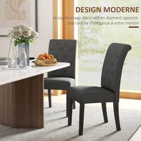 Conjunto de 2 cadeiras de sala de jantar de grande conforto com pés de madeira Lin 47 x 61 x 101 cm cinzento escuro