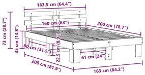 Estrado de Cama com Cabeceira Castanho 160x200 cm Madeira Sólida de Pi