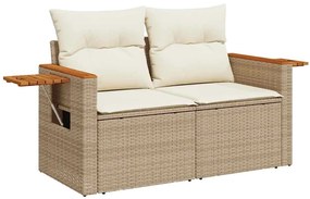 8 pcs conjunto sofás jardim com almofadões vime PE/acácia bege
