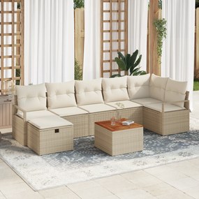 Conjunto de Sofá de Jardim VidaXL de 8 Peças com Almofadas Bege Rattan
