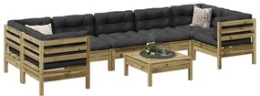 vidaXL 8 pcs conj. sofás jardim c/ almofadões madeira pinho impregnada