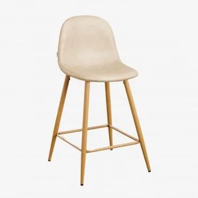 Pacote De 4 Bancos Altos Glamm Em Couro Sintético Beige Creme & ↑65 Cm & Madeira Natural - Sklum