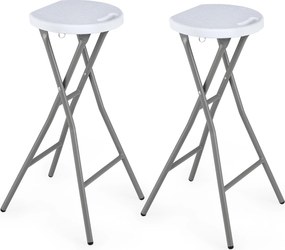 Conjunto de 2 Bancos altos Dobráveis, 30 x 26,5 x 70 cm, Suporte até 150 kg, Brancos