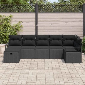 Conjunto de Sofá de Jardim vidaXL 7 Peças com Almofadas Preto Rattan P