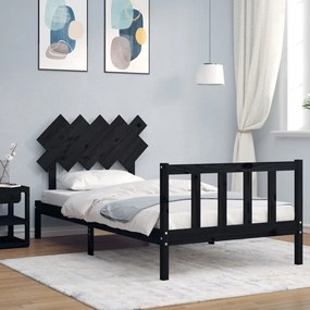 vidaXL Estrutura de cama com cabeceira 100x200 cm madeira maciça preto