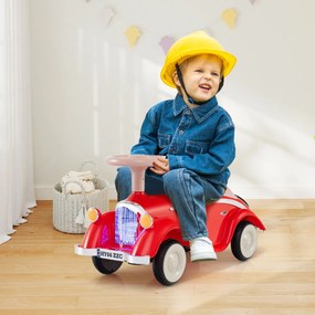 Andarilho montar carro clássico deslizante com volante, buzina, luz LED e espaço de armazenamento sob o assento para crianças de 19 a 36 meses Vermelh