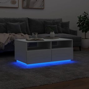 Mesa de centro com luzes LED 90x49x40 cm branco