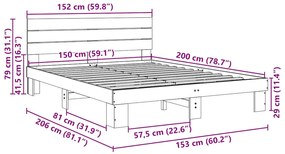 Estrutura cama cabeceira sem colchão 150x200 cm maciça carvalho