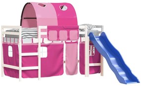Cama alta para criança com túnel 80x200 cm pinho maciço rosa