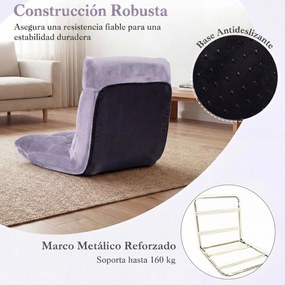 Cadeira de Chão Dobrável, 104 x 53 x 15 cm, Encosto Ajustável em 14 Posições, Roxo-claro