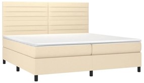 Cama box spring c/ colchão e LED 200x200 cm tecido cor creme