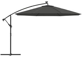 Guarda-sol cantilever c/ luzes LED poste metal 350 cm antracite