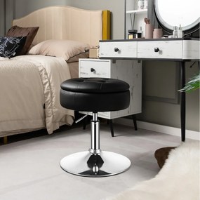 Banco giratório com armazenamento cadeira de maquiagem de couro PU altura ajustável flip top para sala de estar quarto Preto