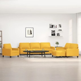 vidaXL 4 pcs conjunto de sofás com almofadões tecido amarelo-claro