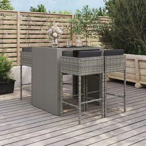 vidaXL 5 pcs conjunto de bar p/ jardim c/ almofadões vime PE cinzento