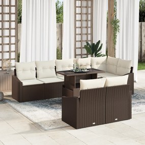 Conjunto de Sofá de Jardim de 9 Peças com Almofadas Castanho em Rattan