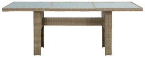 Mesa de jantar jardim 200x100x74 cm vidro e vime PE castanho