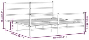 Estrutura de cama com cabeceira e pés 200x200 cm metal branco