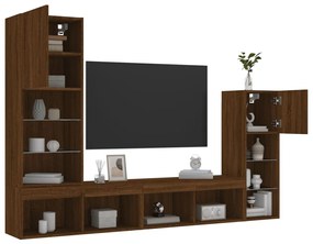 vidaXL 4 pcs móveis parede TV c/ LEDs deriv. madeira carvalho castanho