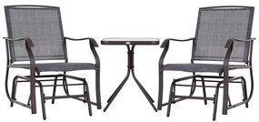 Outsunny Conjunto de Móveis de Jardim Conjunto de 2 Cadeiras de Balanço 1 Mesa de Metal Textilene para Pátio Terraço 50x50x60 cm Carga 160 kg