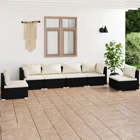 vidaXL 6 pcs conjunto lounge de jardim c/ almofadões vime PE preto