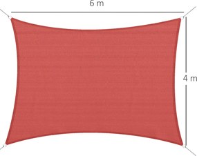 Toldo vela retangular 4x6 m, tecido para exterior com proteção UV, 185 g/m² de HDPE, para jardim, terraço, pátio, piscina e varanda, em tijolo e terra