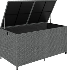 Outsunny Caixa para almofadas em rattan 650 L à prova de intempéries e resistente a UV, com tampa, rodas e espaço de armazenamento 150 x 75 x 74 cm Cinza escuro | Aosom Portugal