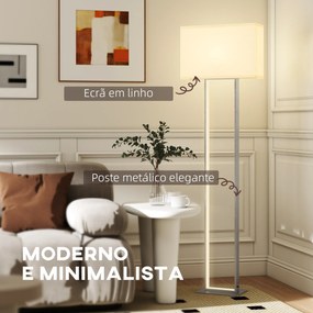 Candeeiro de Pé Moderno com Ecrã de Tecido Luz Noturna Interruptor de Pé e Base Metálica 45x15x150 cm Branco