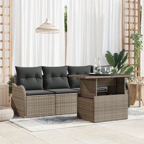Conjunto de Sofá para Jardim de 5 Peças com Almofadas Cinza Rattan de