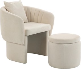 HOMCOM Poltrona Relax com Pufe, Poltrona Lounge com Encosto Curvo, Apoios de Braço, Estofado em Chenille Estilo Nórdico, Bege | Aosom Portugal