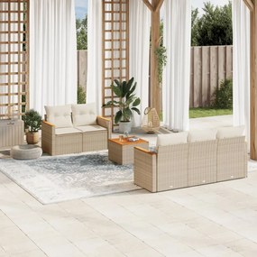 6 pcs conjunto de sofás p/ jardim com almofadões vime PE bege