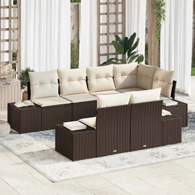 vidaXL Conjunto de Sofá de 7 Peças com Almofadas Castanho Rattan PE