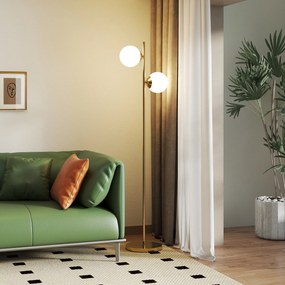 Candeeiro de pé de design para sala de estar, estilo neo-retro, com 2 lâmpadas esféricas, potência máxima de 40 W, em metal dourado