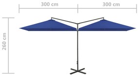 Guarda-sol duplo com mastro de aço 600x300 cm azul-ciano